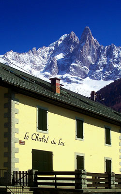 Le Chalet du Lac with Les Drus behind....