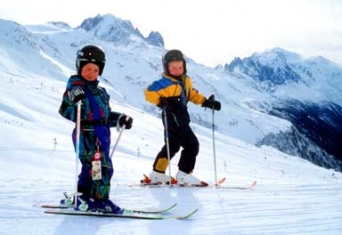 Skiing at La Tour at the head of the Chamonix valley....