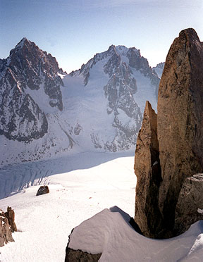  Photo: Looking East from the top of Les Grands Montets across the Argentier Glacier to the Col de Chardinais