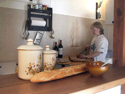 View of the kitchen situated off the studio living room...